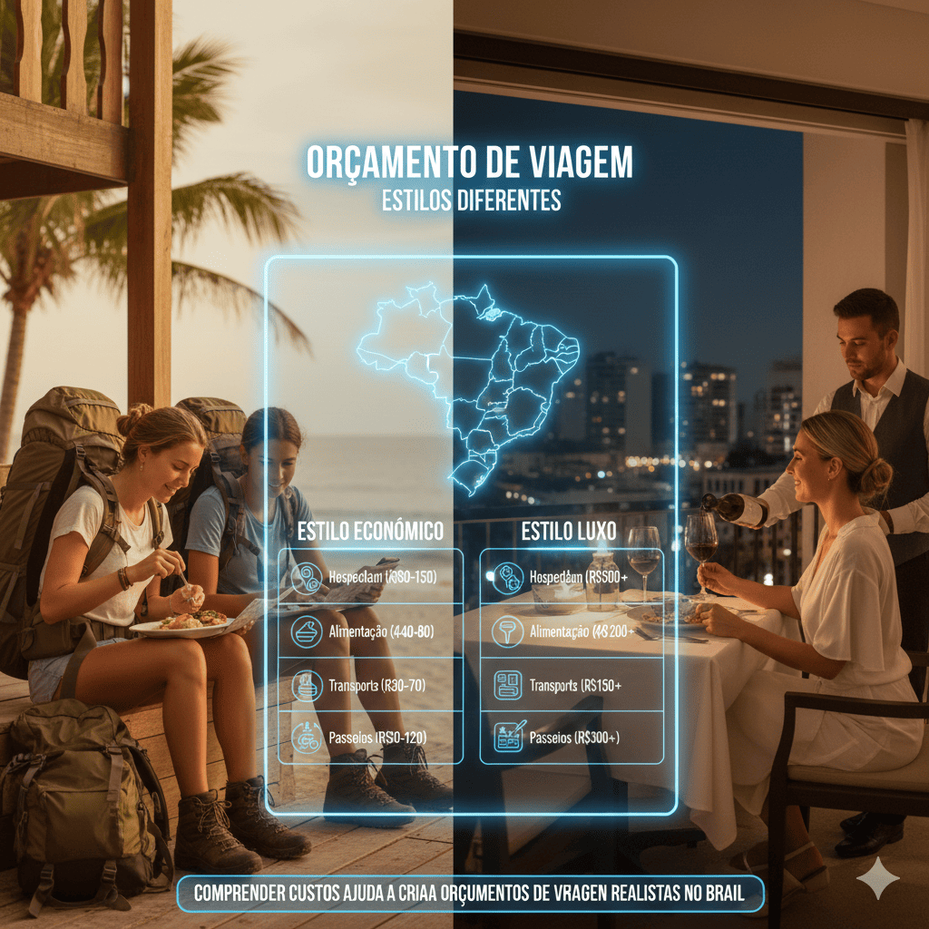 Divisão de orçamento para diferentes estilos de viagem no Brasil