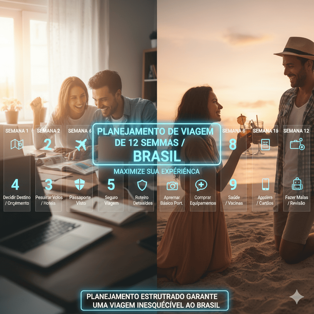 Linha do tempo de planejamento de 12 semanas para viagem brasileira