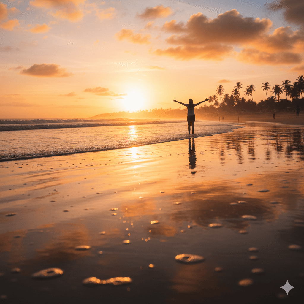 Fotografia da hora dourada na praia brasileira