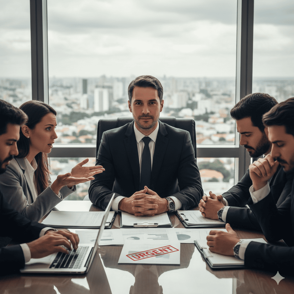 Profissional mantendo compostura em reunião estressante