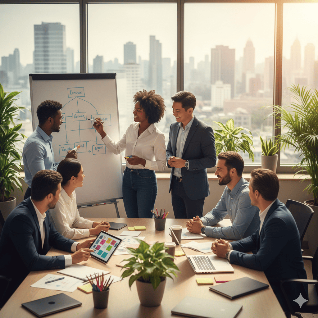 Colaboração da equipe após treinamento de inteligência emocional