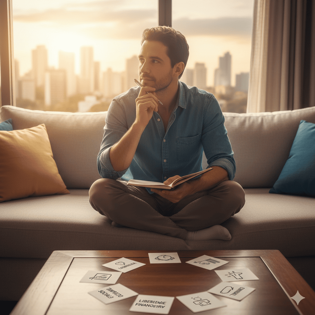 Profissional avaliando valores pessoais e profissionais